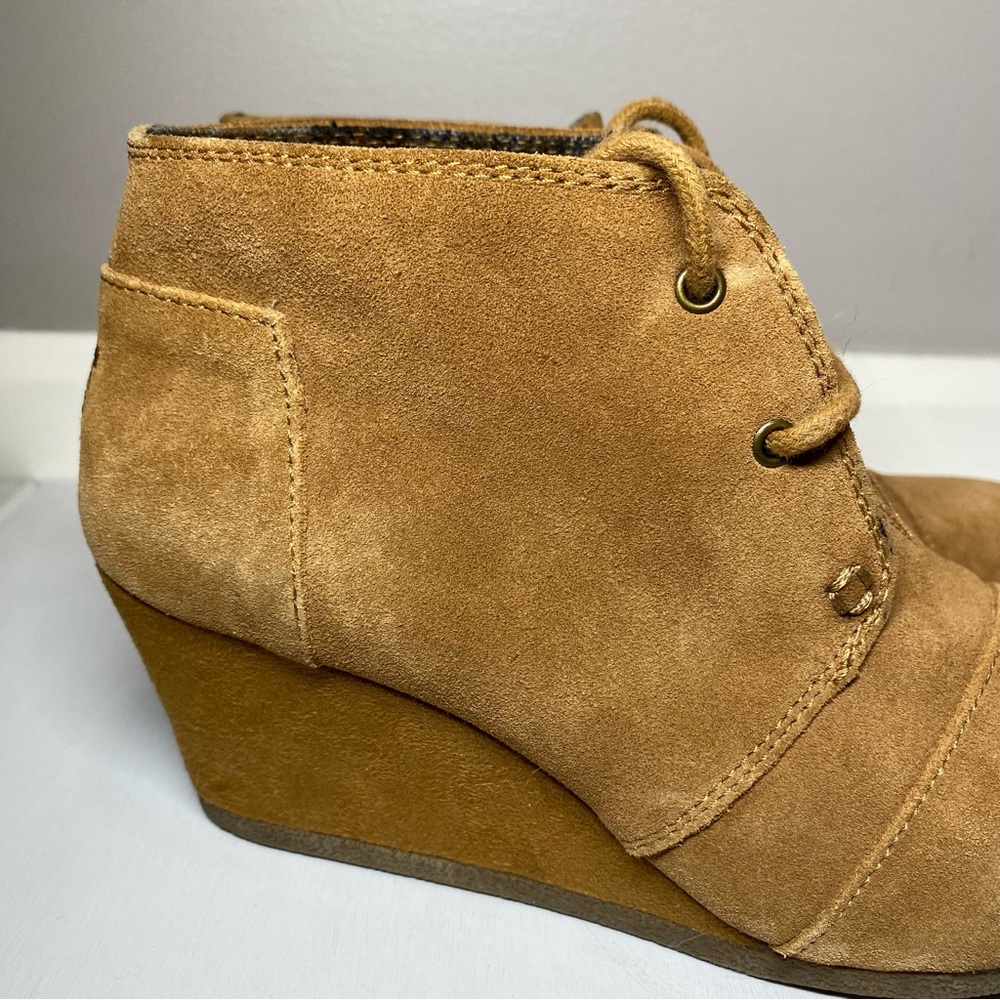 BOBS by Skechers Memory Foam Ankle Boots Women’s 7 Tan Lace Up Wedge Heel Bootie - Picture 9 of 15